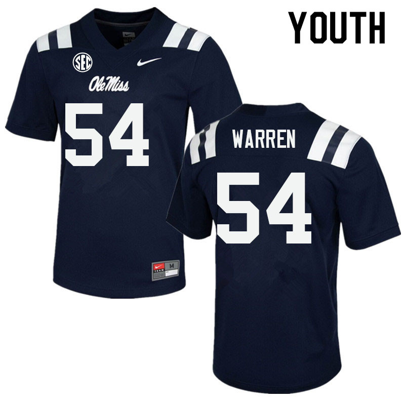 Youth #54 Zaid Warren Ole Miss Rebels College Football Jerseys Sale-Navy